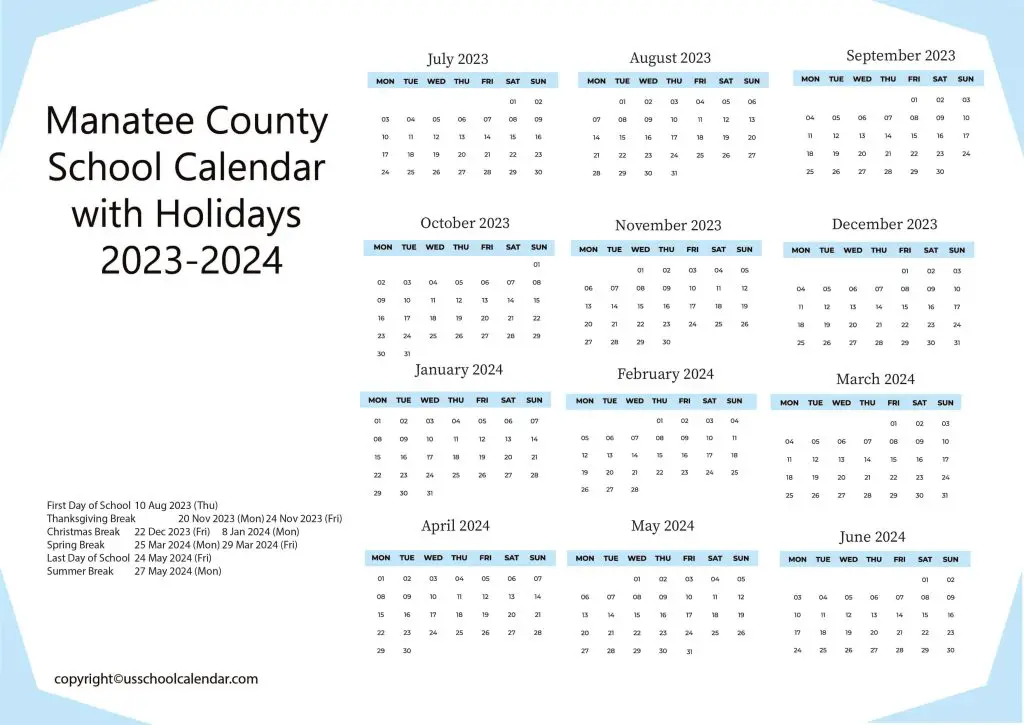 Manatee County School District Calendar