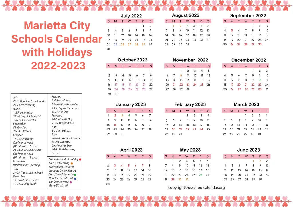 Marietta City Schools Calendar with Holidays 2022-2023 2