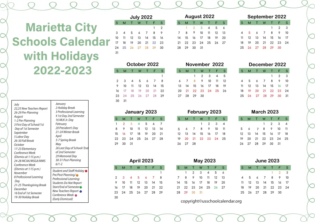 Marietta City Schools Calendar with Holidays 2022-2023 3