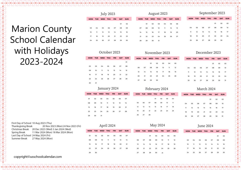 Marion County Public Schools Calendar