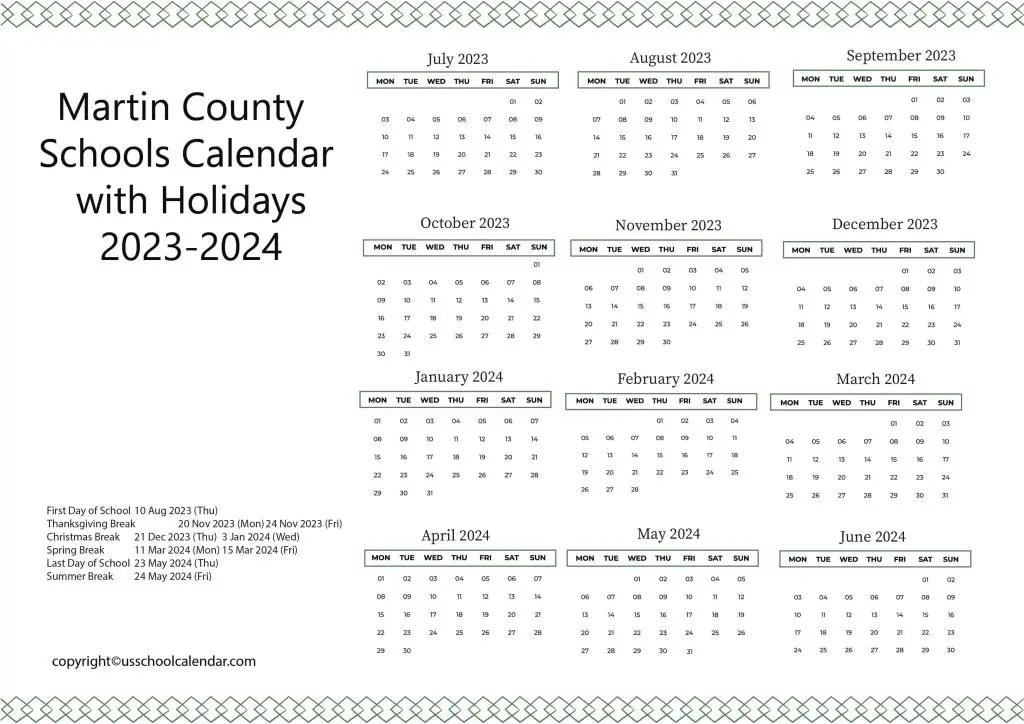 Martin County Schools District Calendar