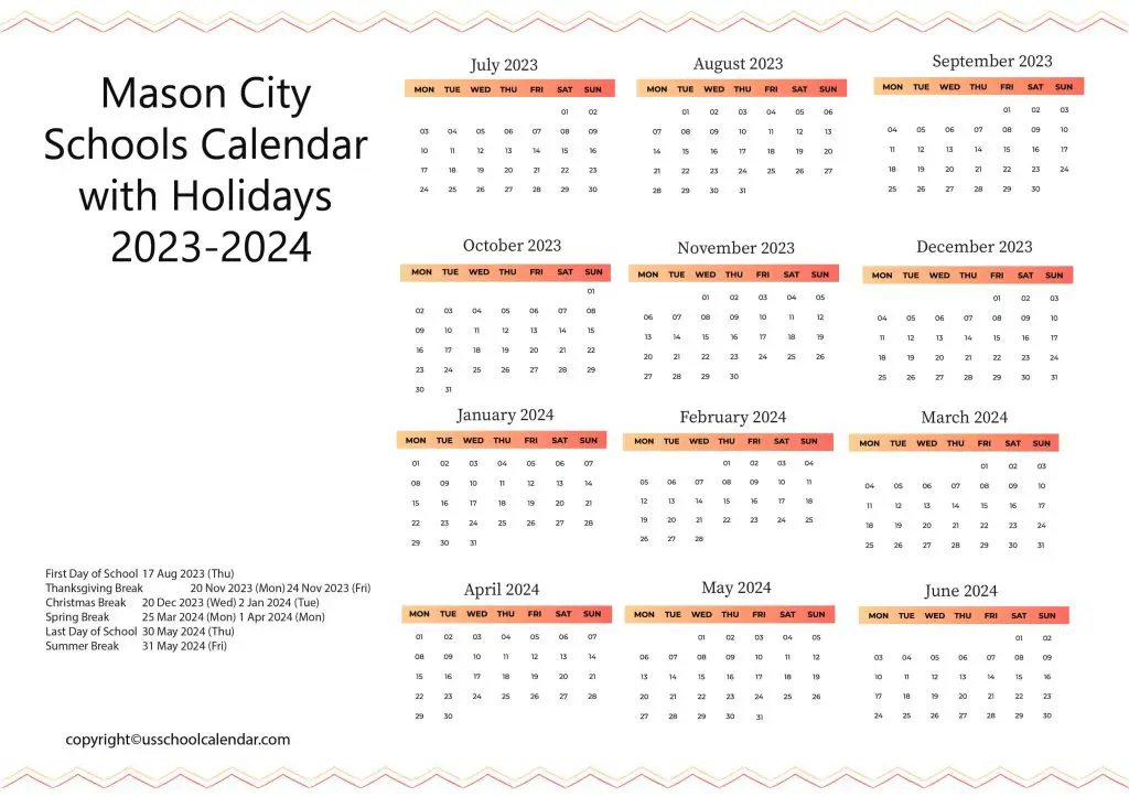 Mason City Schools Calendar