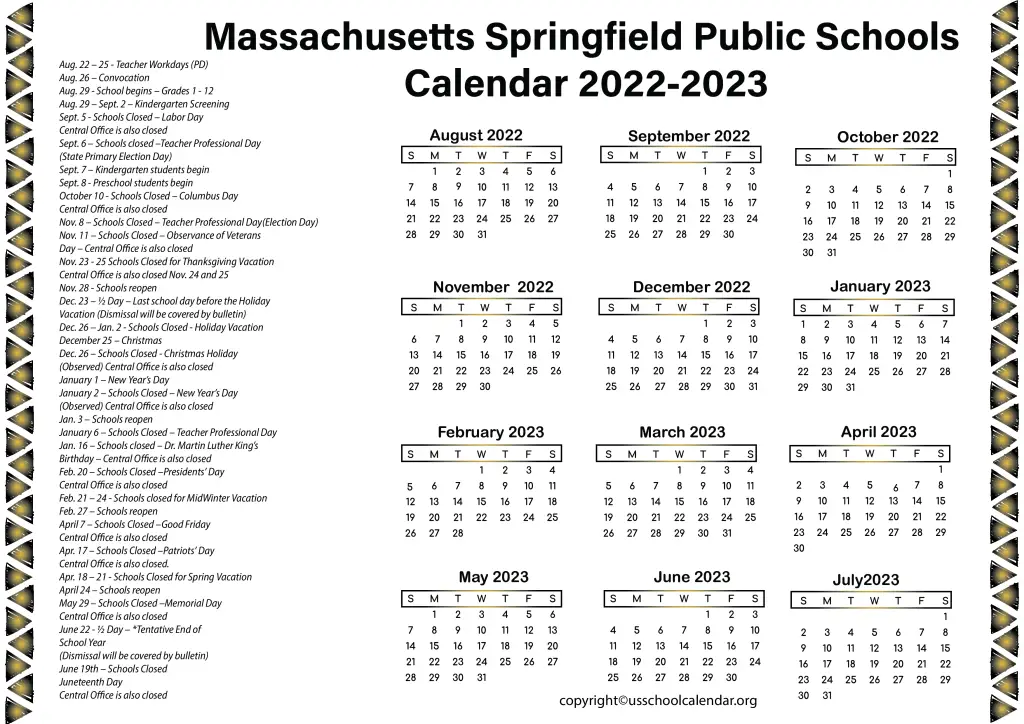 Massachusetts Springfield Public Schools Calendar 2022-2023 3