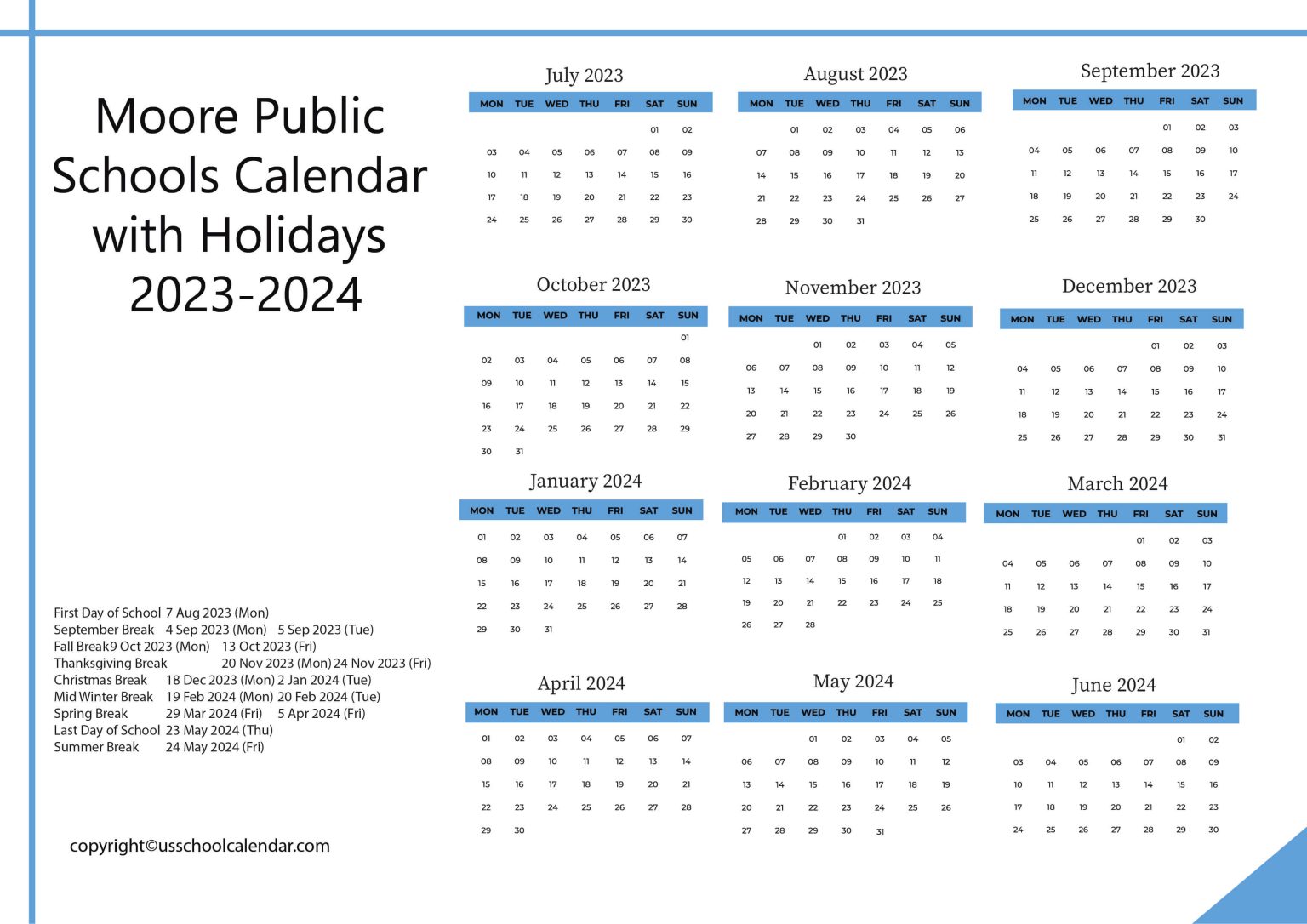 Maury County School Calendar with Holidays 20232024