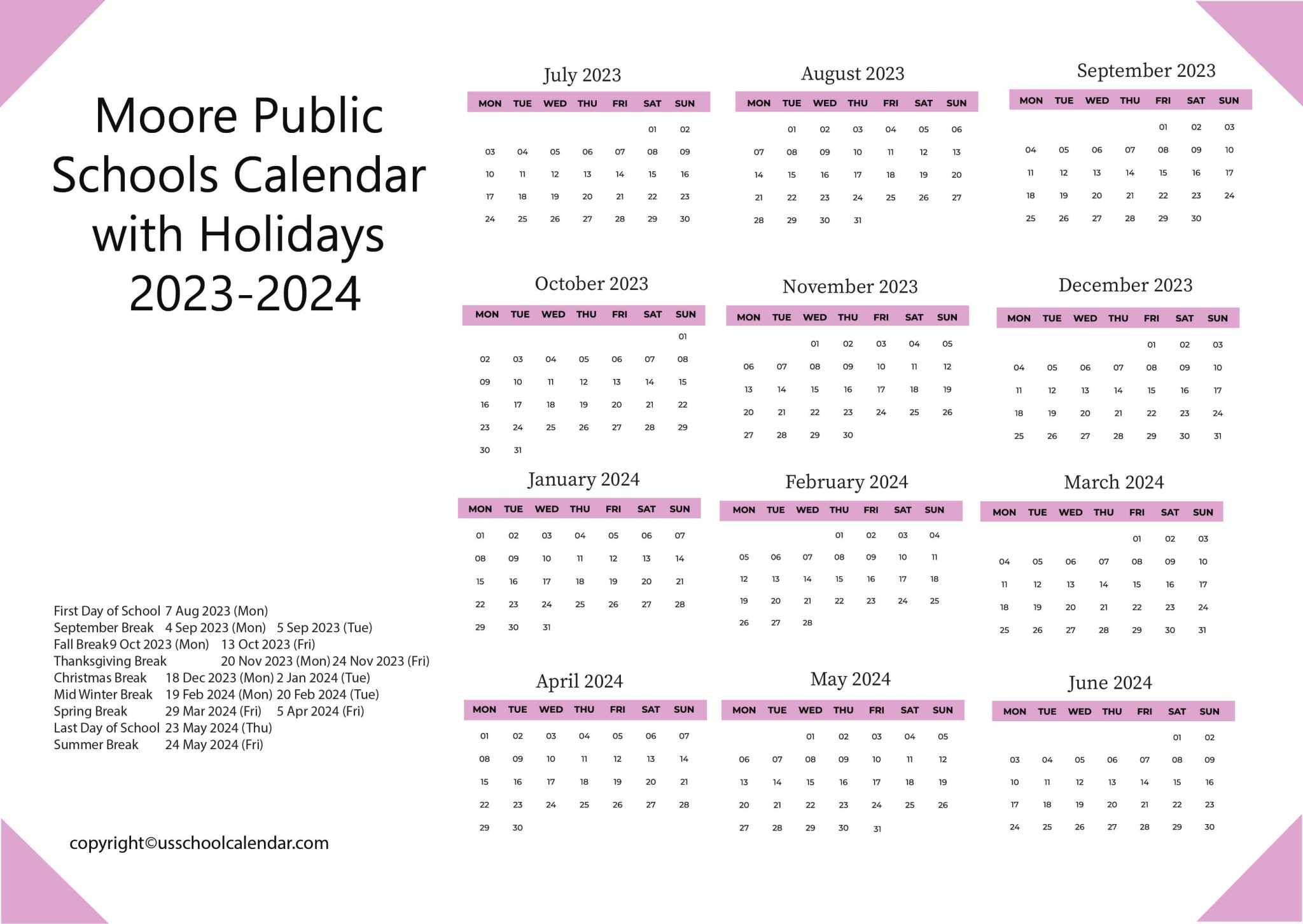 Maury County School Calendar with Holidays 2023 2024