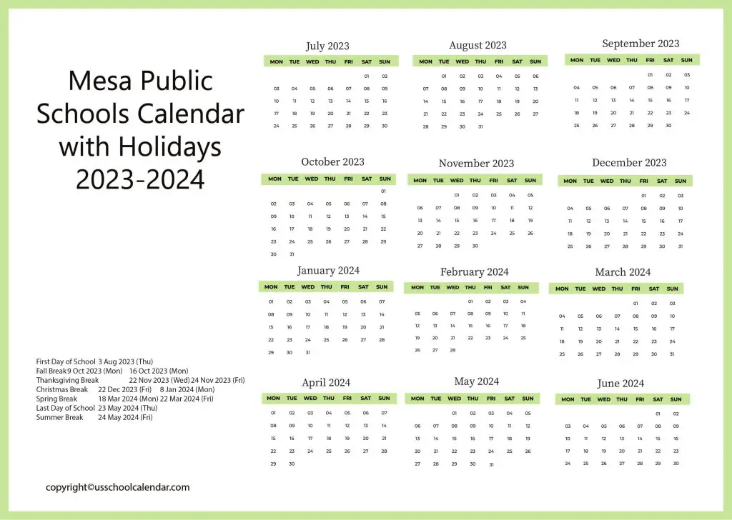 Mesa Public Schools Calendar
