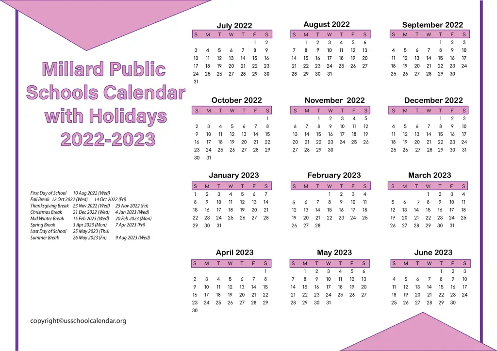 Millard Public Schools Calendar with Holidays 2022-2023-1