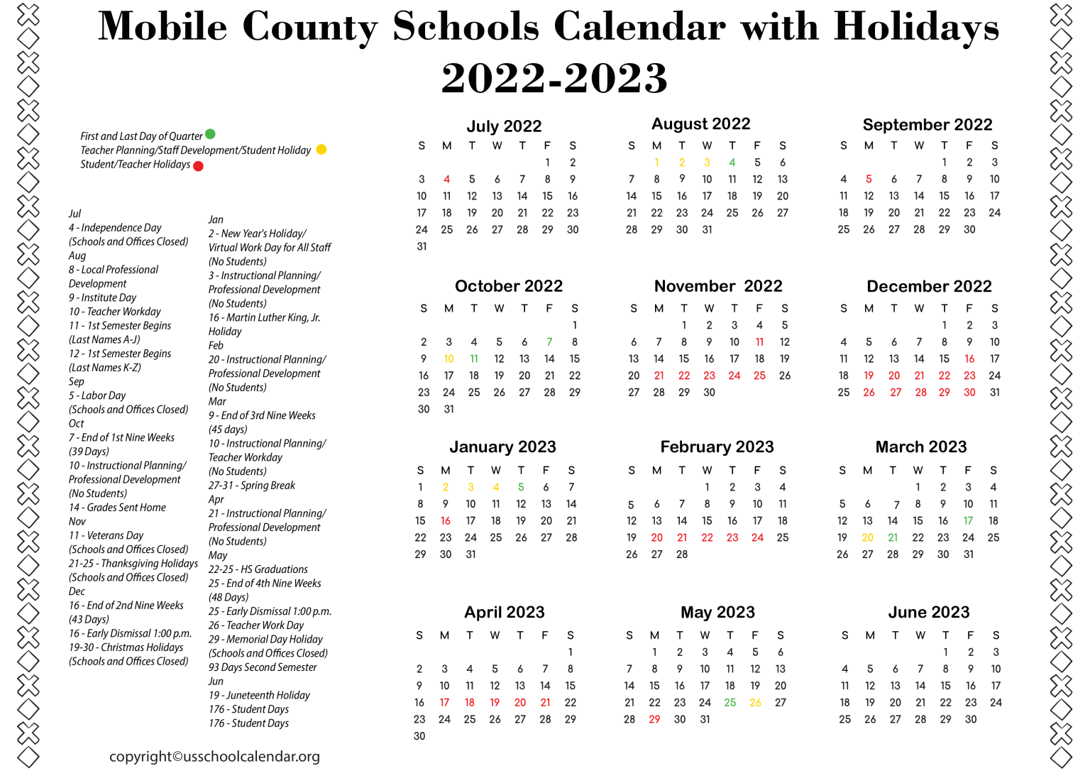[MCPSS] Mobile County Schools Calendar with Holidays 2023