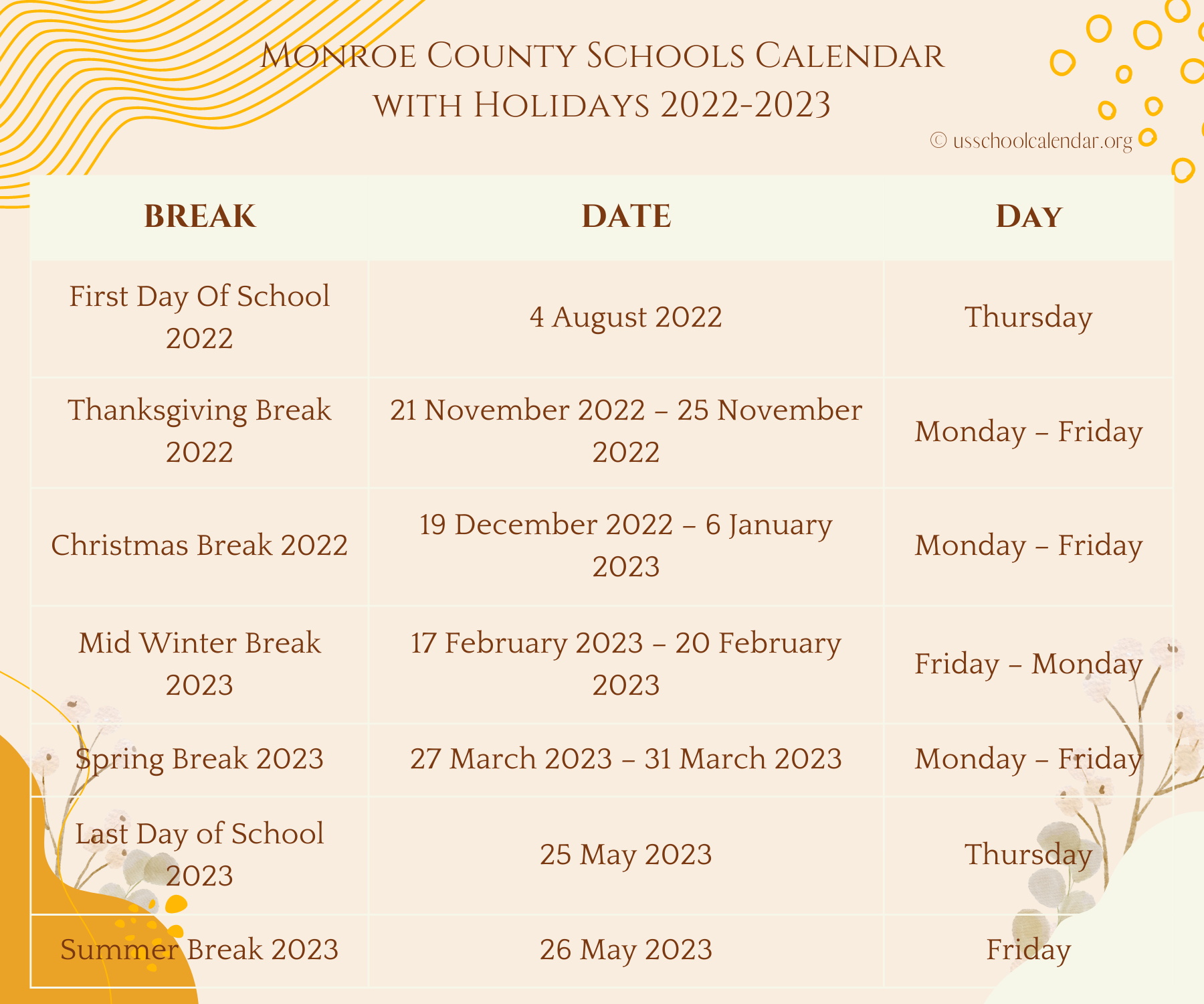 Monroe School District Academic Calendar US School Calendar