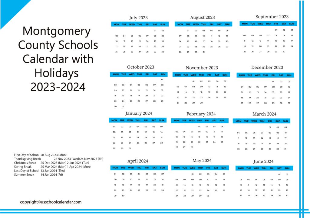 Montgomery County School District Calendar