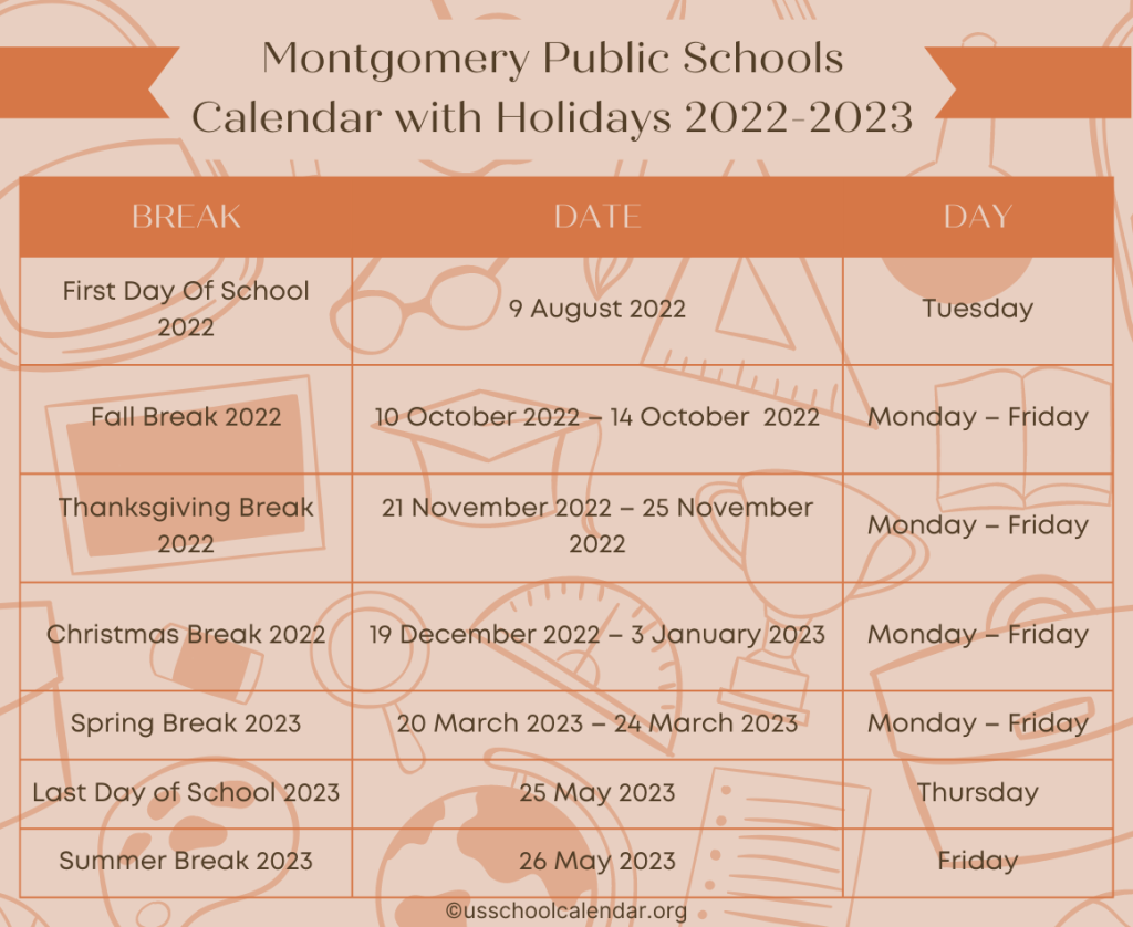 Montgomery Public Schools Calendar with Holidays 2022-2023