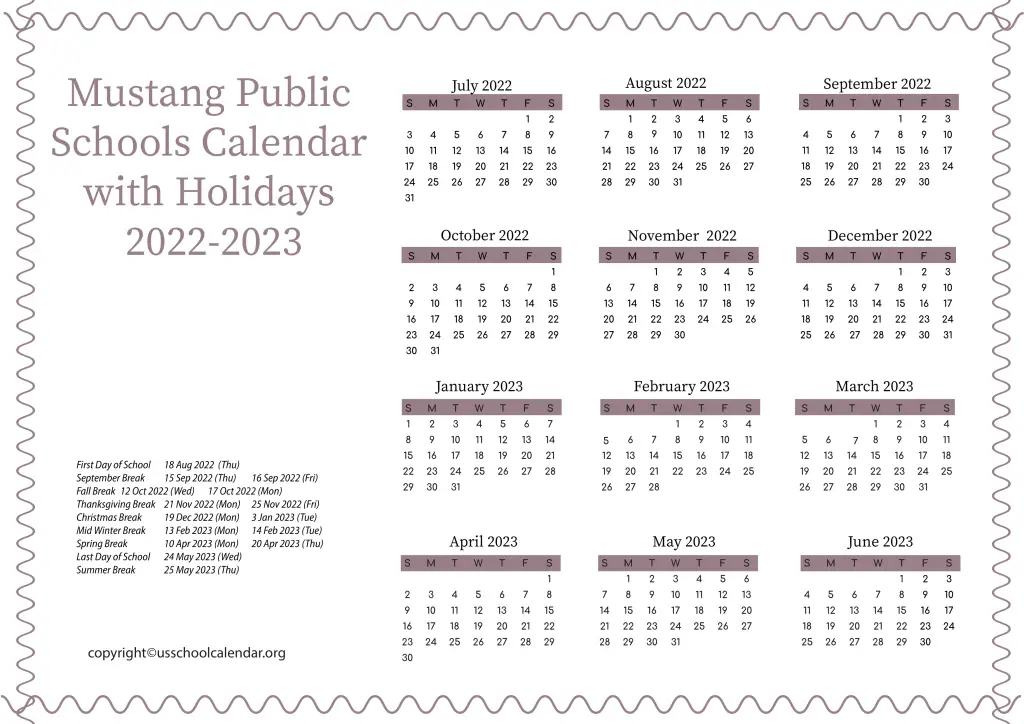 Mustang Public Schools Calendar with Holidays 2022-2023 3