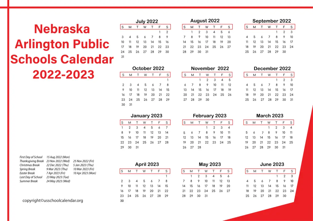 Nebraska Arlington Public Schools Calendar 2022-2023-1