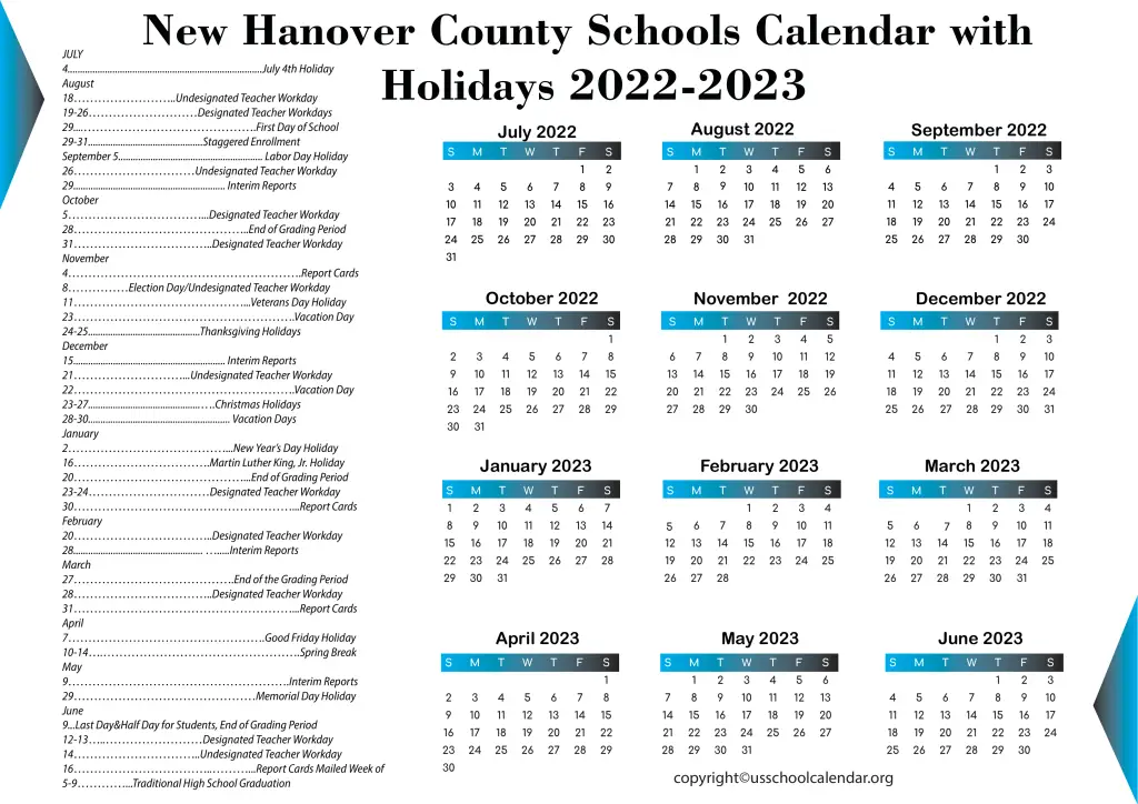 New Hanover County Schools Calendar with Holidays 2022-2023 2