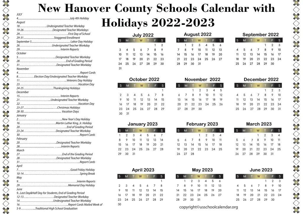 New Hanover County Schools Calendar with Holidays 2022-2023 3