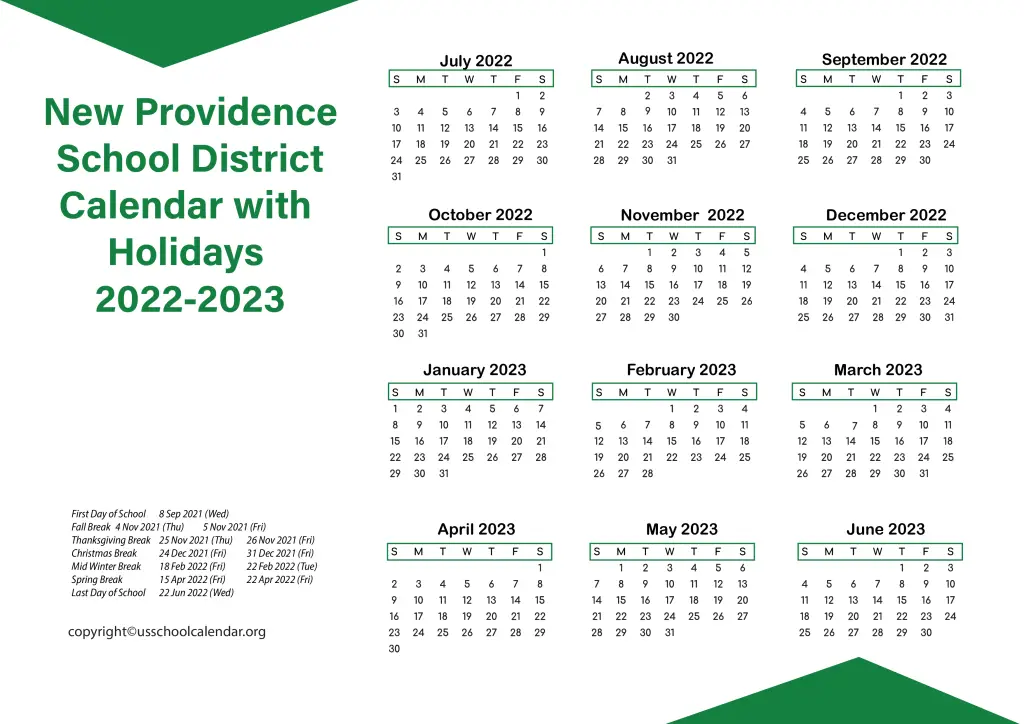 New Providence School District Calendar with Holidays 2022-2023 3