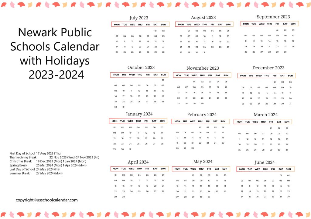 Newark Public School Holiday Schedule