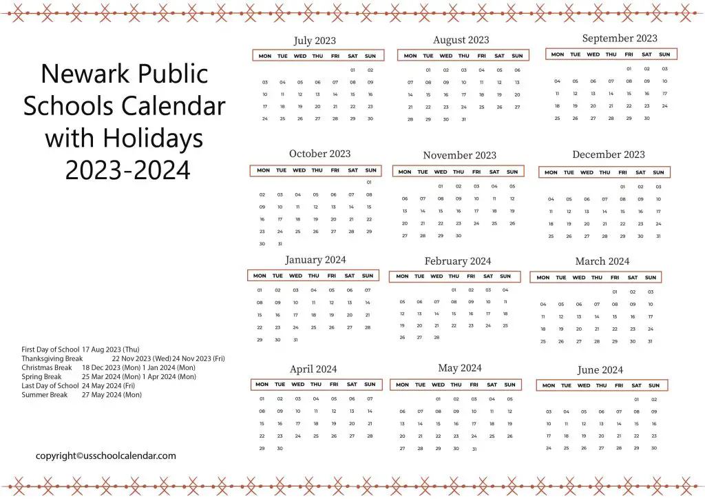 Newark Public Schools Calendar
