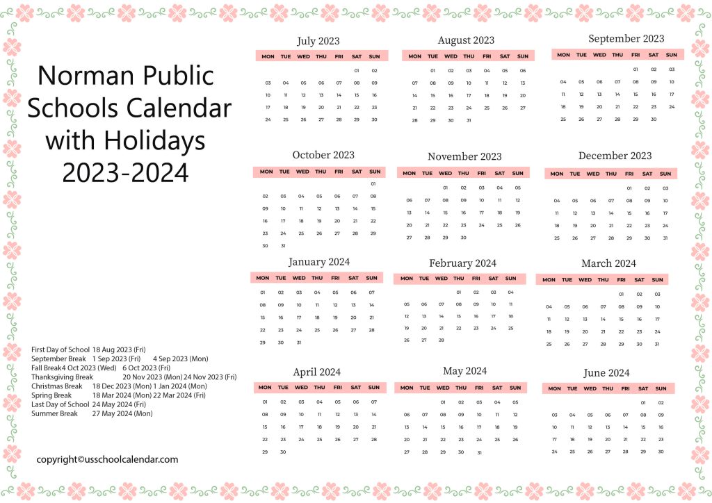 Norman Public Schools Academic Year Calendar