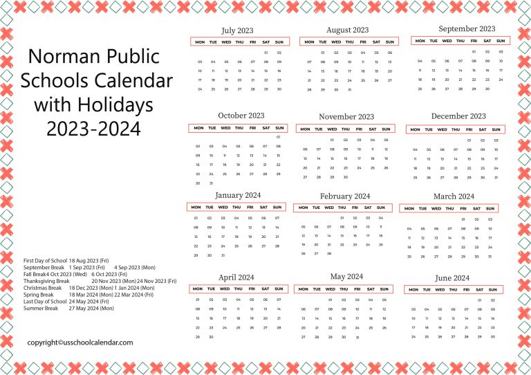Norman Public Schools Calendar with Holidays 2023 2024