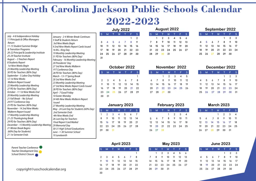 North Carolina Jackson Public Schools Calendar 2022-2023 3