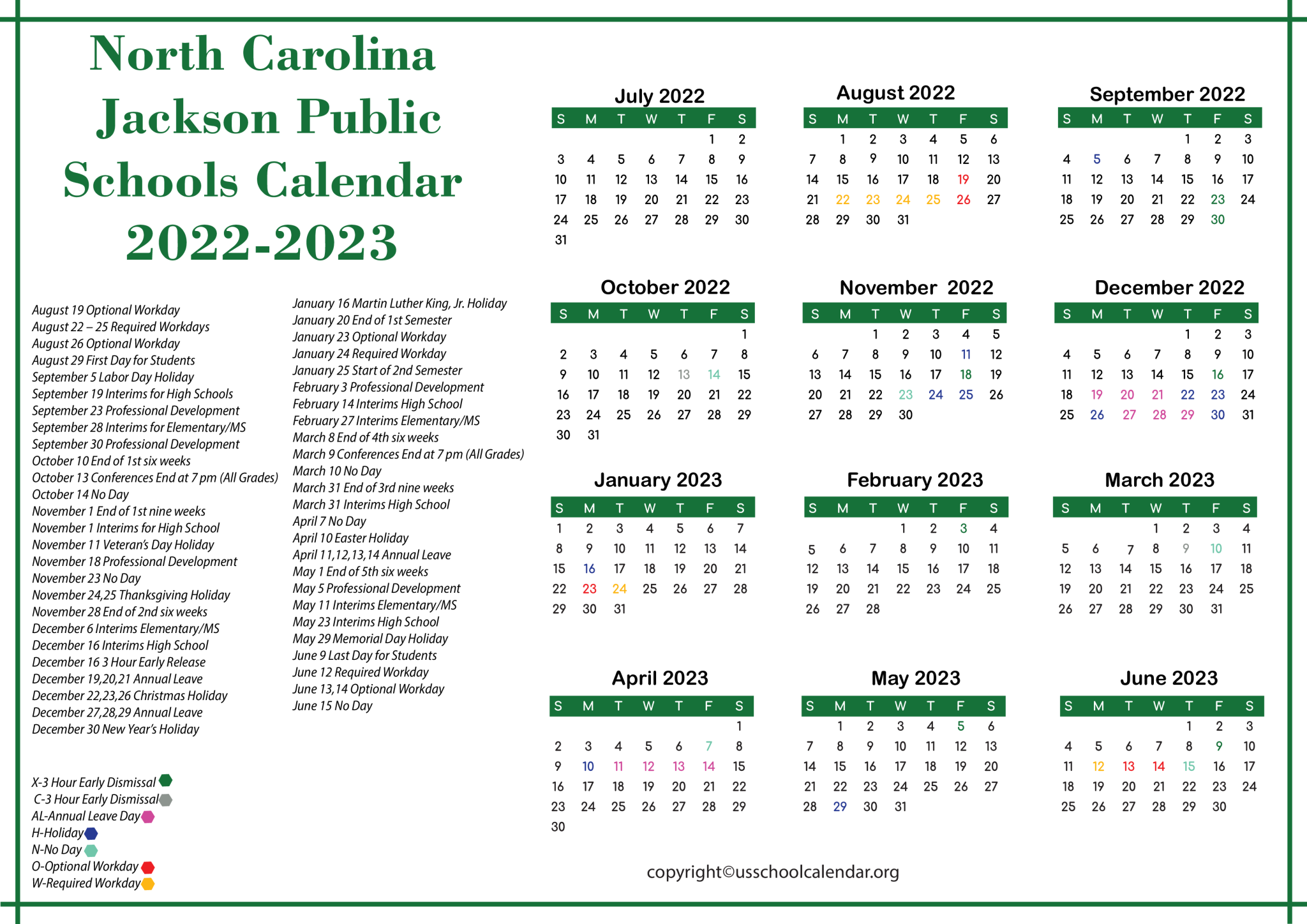 North Carolina Montgomery County Schools Calendar 2023