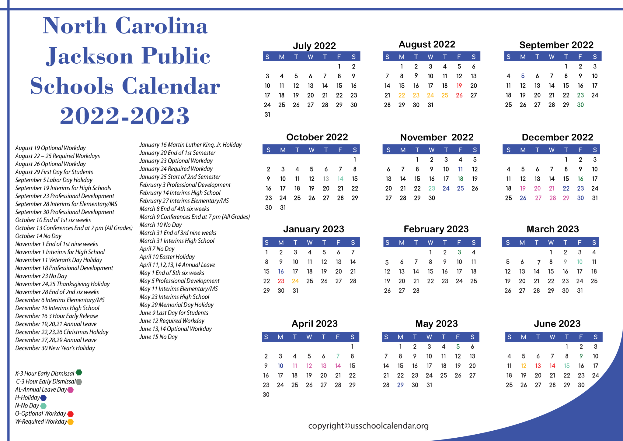 North Carolina Montgomery County Schools Calendar 2023