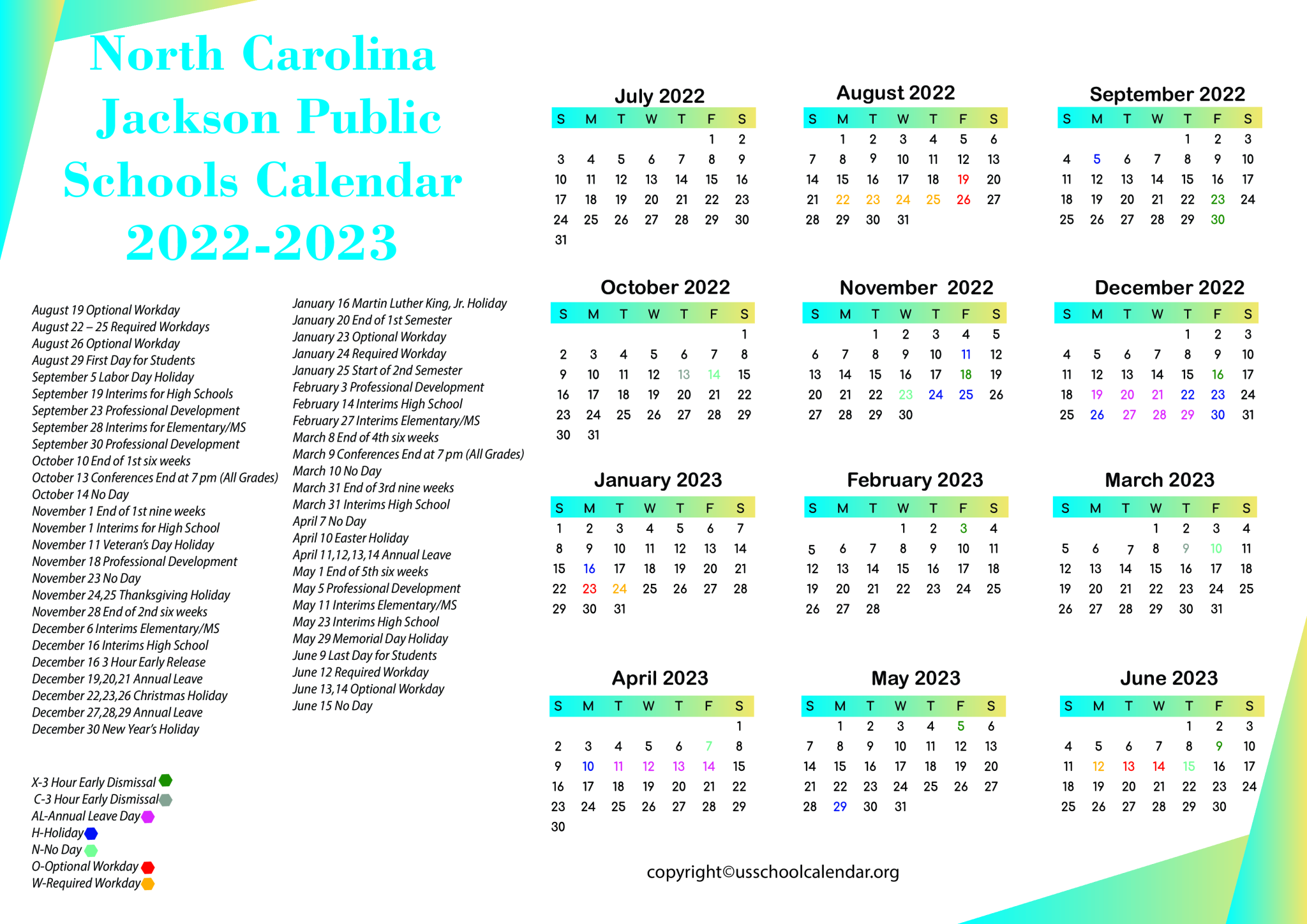 North Carolina Montgomery County Schools Calendar 2023