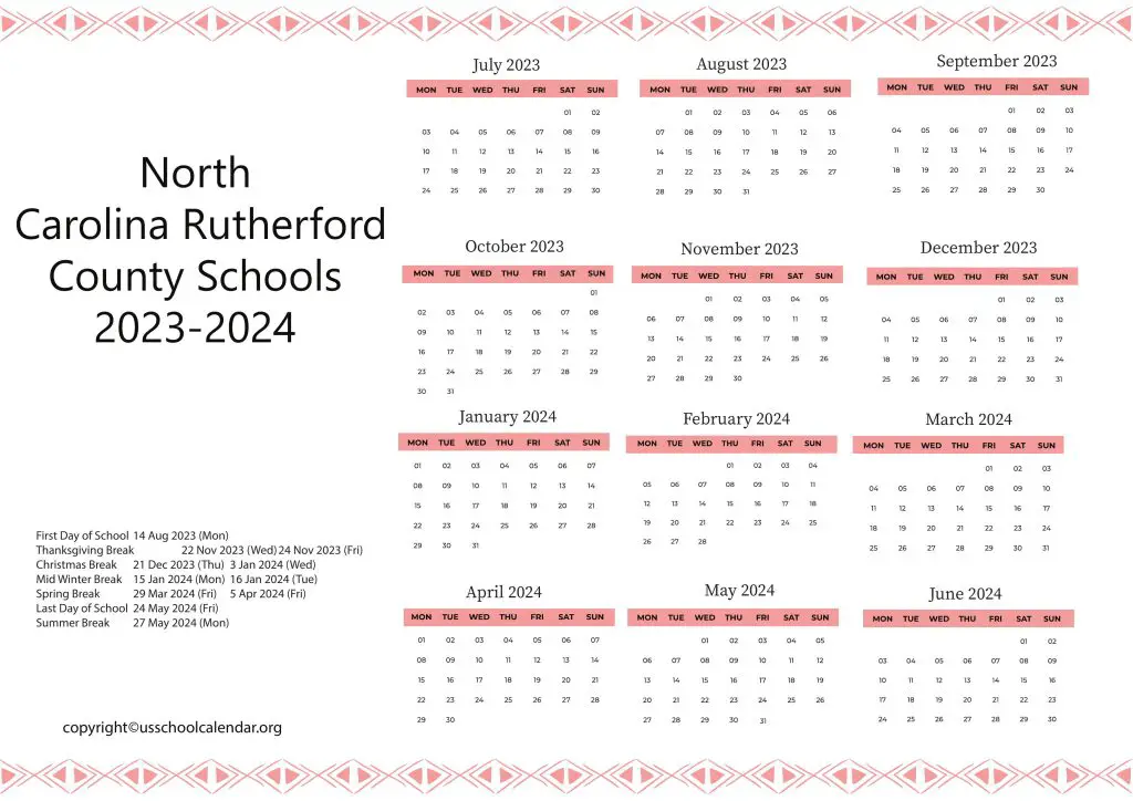 North Carolina Rutherford County Schools Calendar