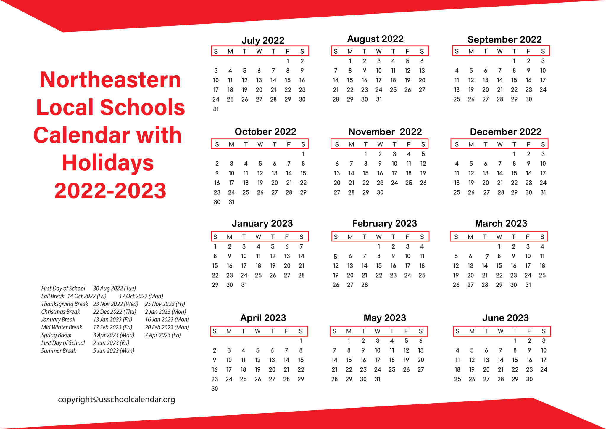 [NELSD] Northeastern Local Schools Calendar Holidays 2023