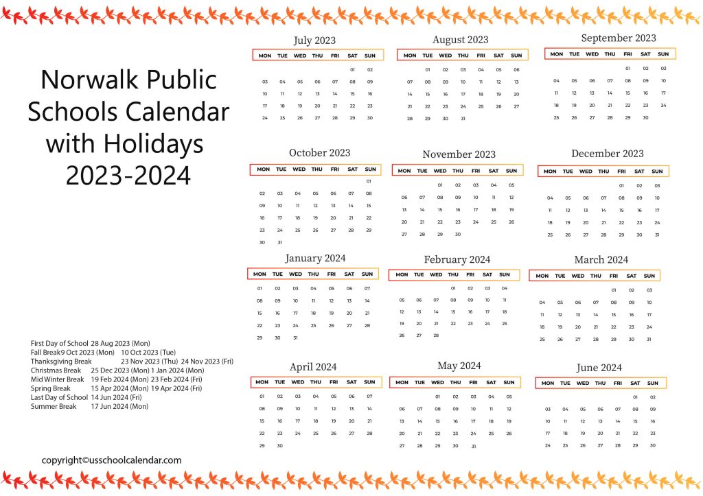 Norwalk Public School District Calendar