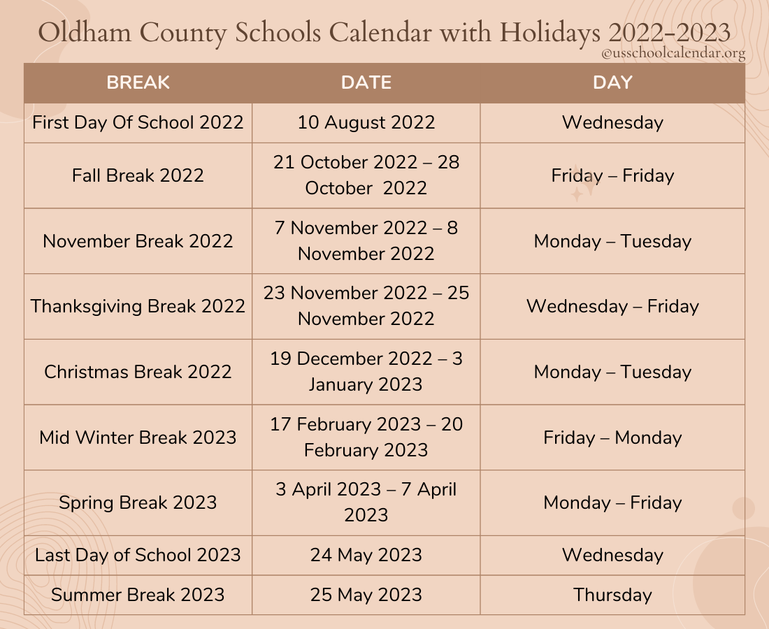 Oldham County Schools Calendar 2023 US School Calendar