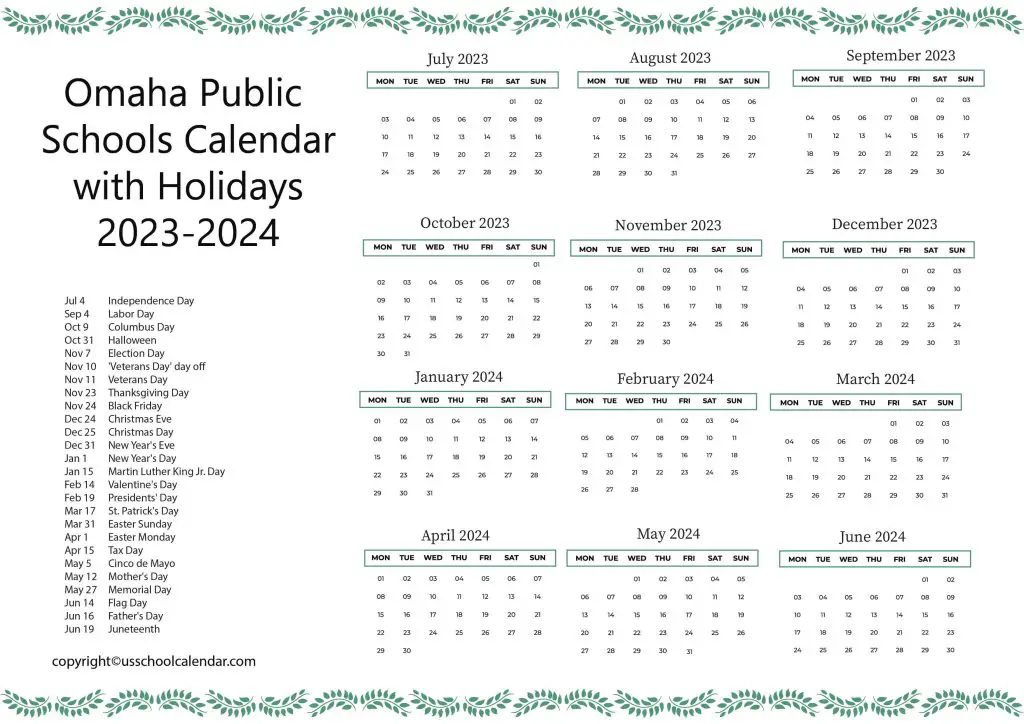 Omaha Schools Calendar