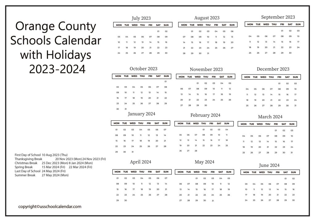Orange County School Board Calendar