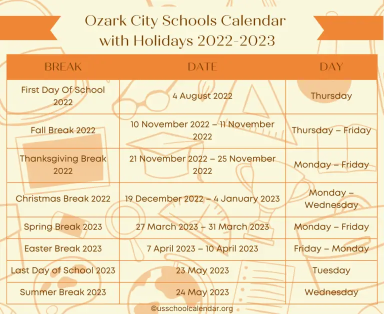 Ozark City Schools Calendar with Holidays 2023