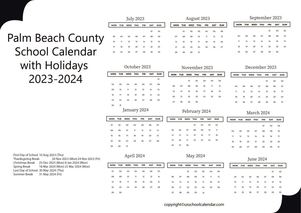 Palm Beach County School District Calendar