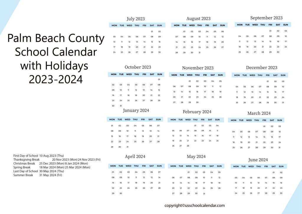 Palm Beach County School Holiday Calendar