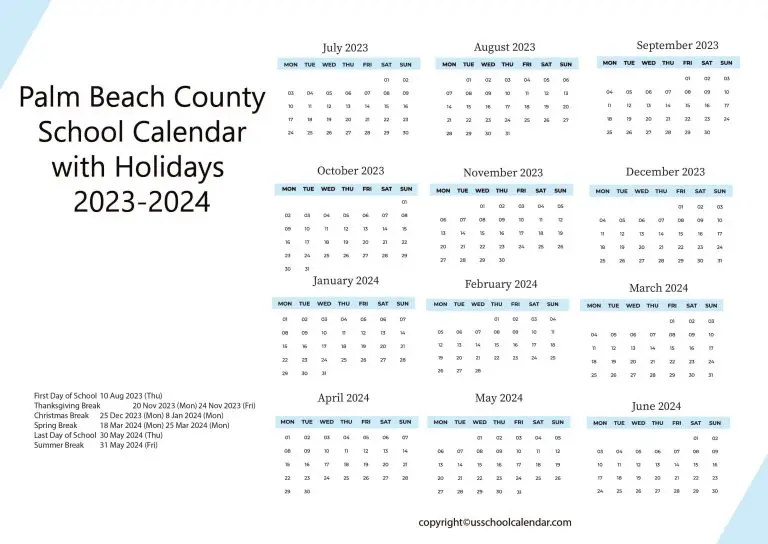 Palm Beach County School Calendar with Holidays 20232024