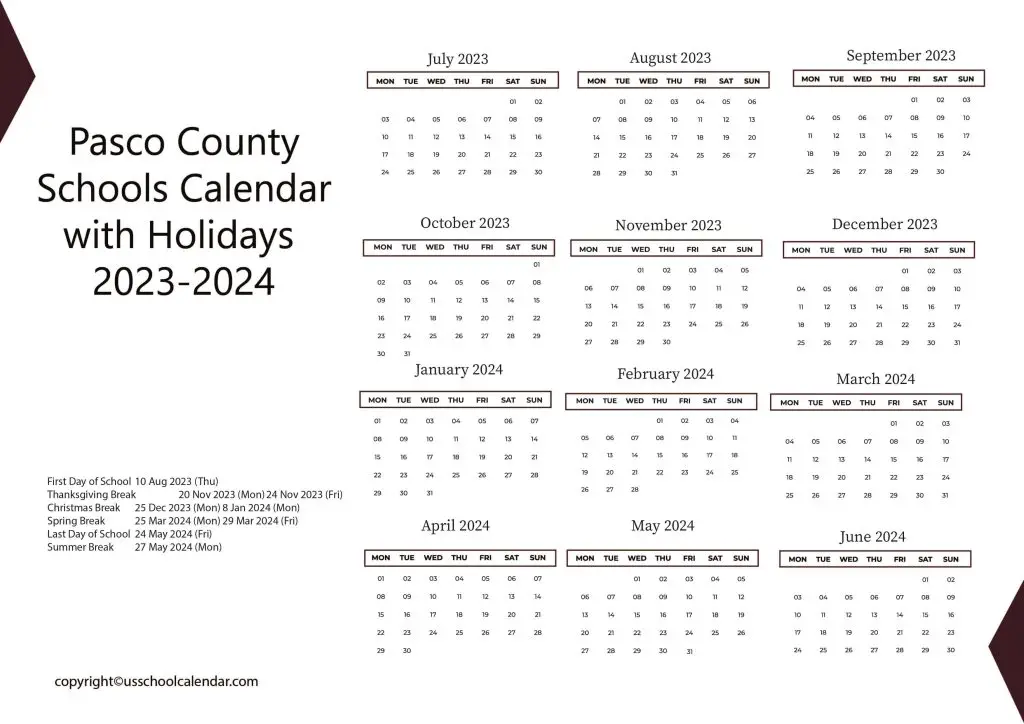 Pasco County Schools Calendar