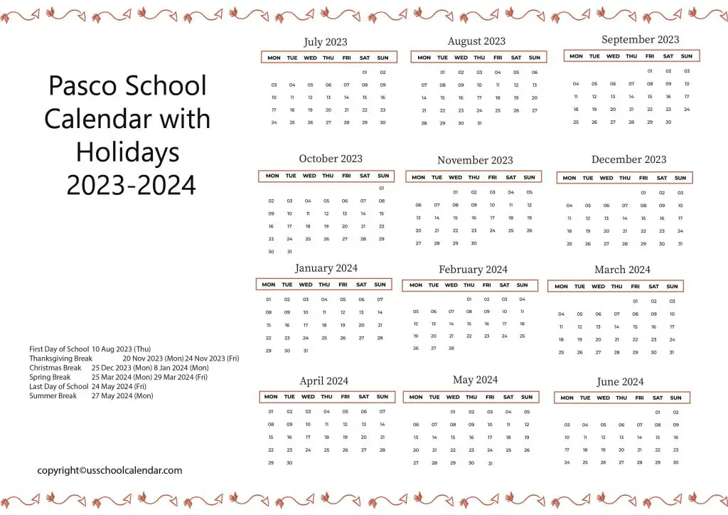 Pasco School Calendar