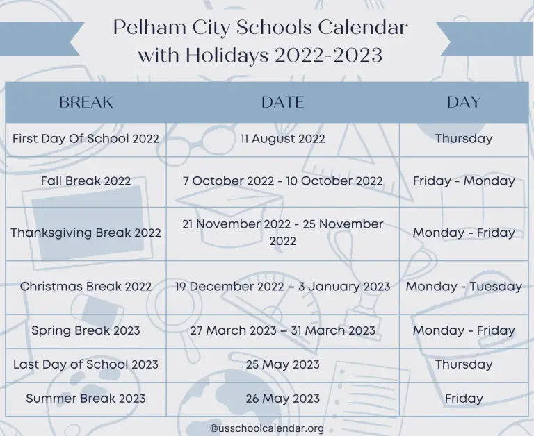 Pelham City Schools Calendar with Holidays 20222023