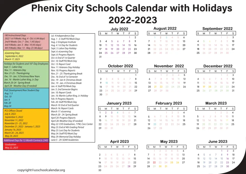 Phenix City Schools Calendar with Holidays 2022-2023-1