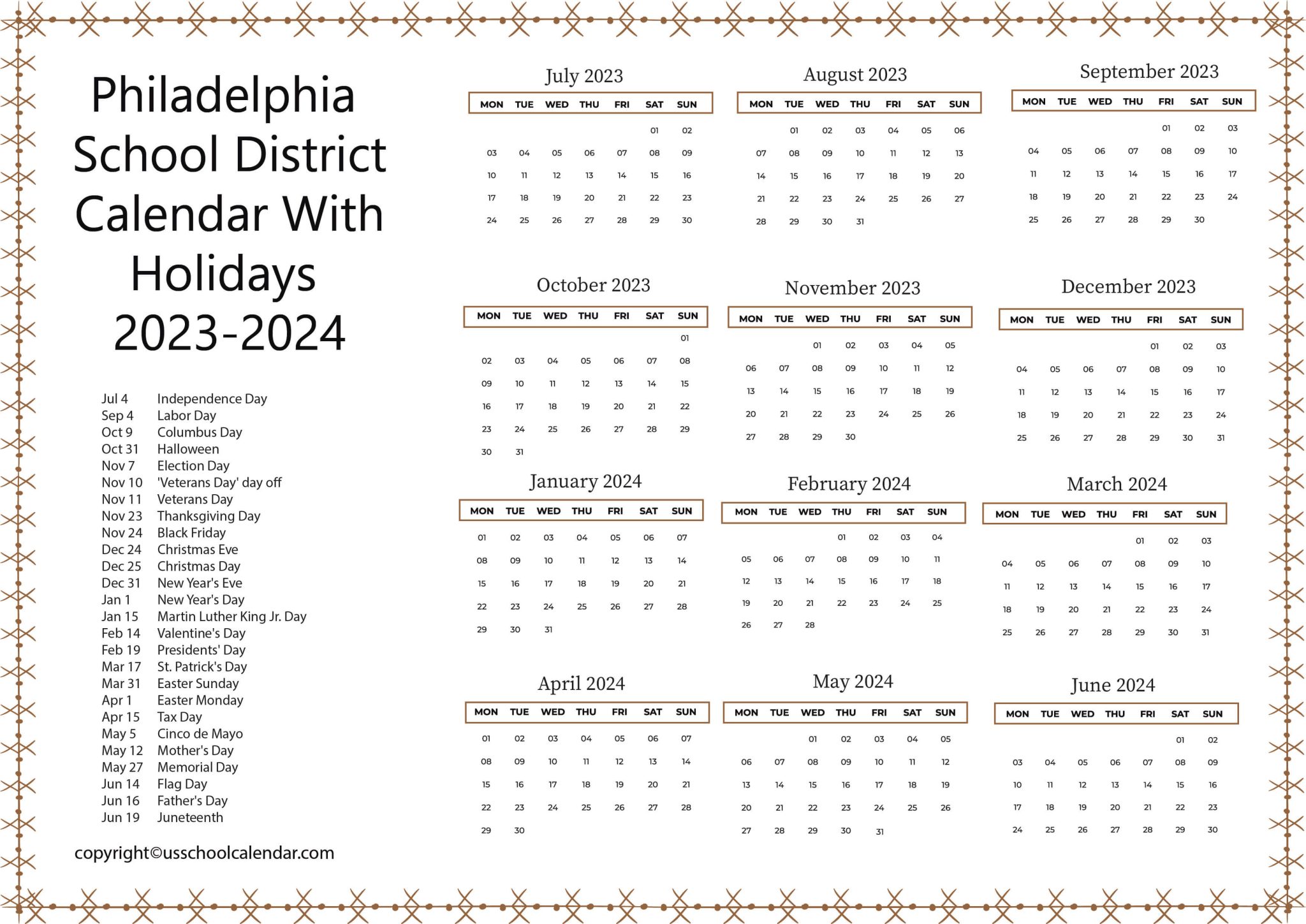 Philadelphia School District Calendar With Holidays 20232024