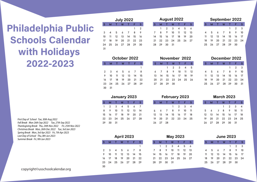 Philadelphia Public Schools Calendar with Holidays 2022-2023 2