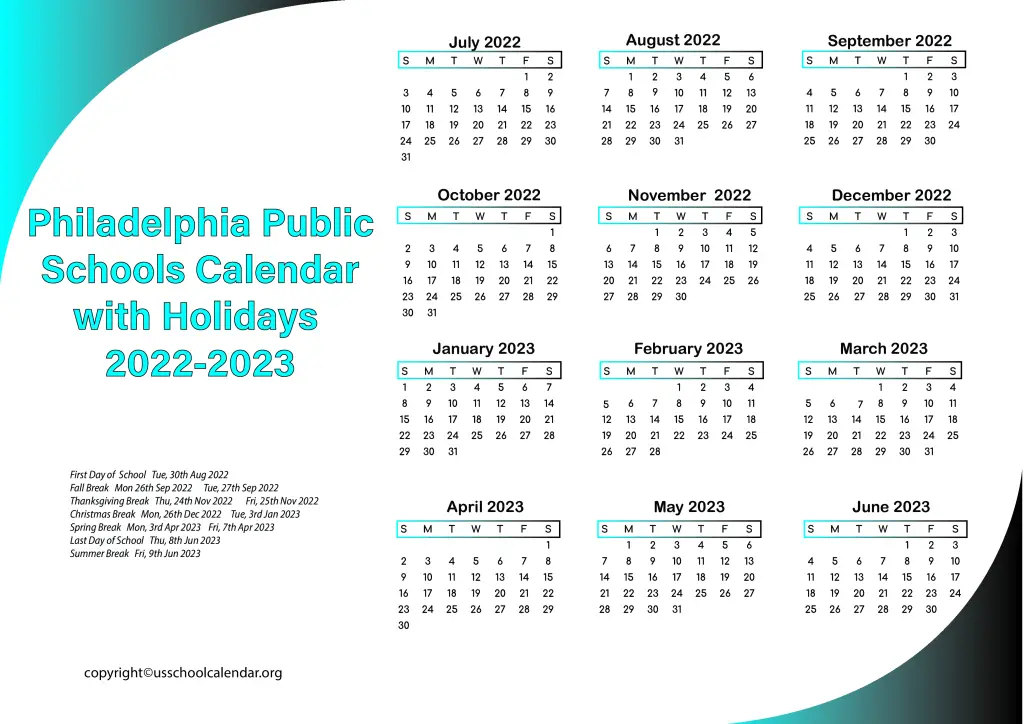 Philadelphia Public School Calendar US School Calendar