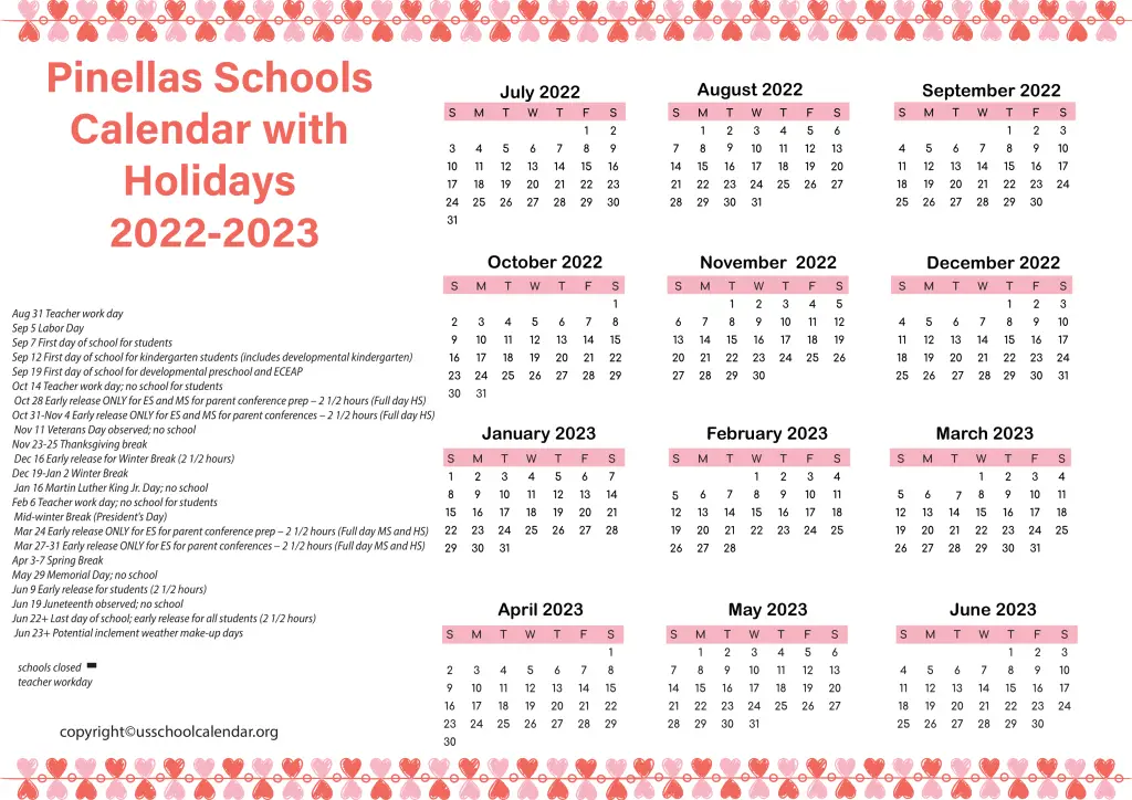 Pinellas Schools Calendar with Holidays 2022-2023 3