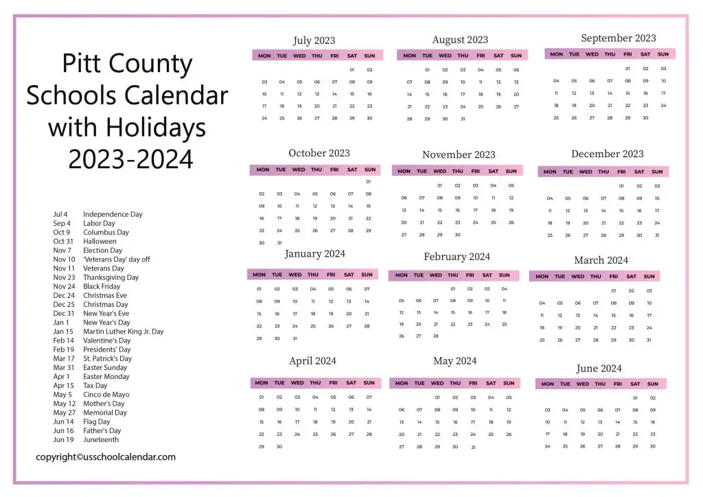 Pitt County Schools Calendar