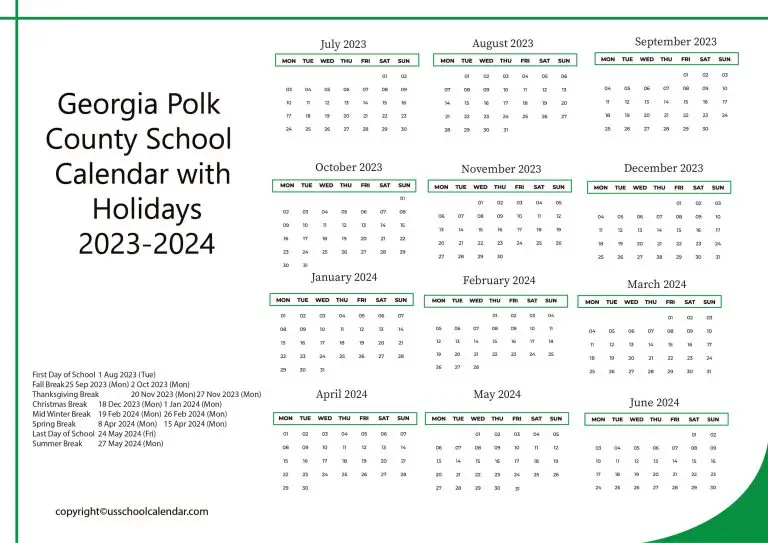 Georgia Polk County School Calendar With Holidays 2023 2024