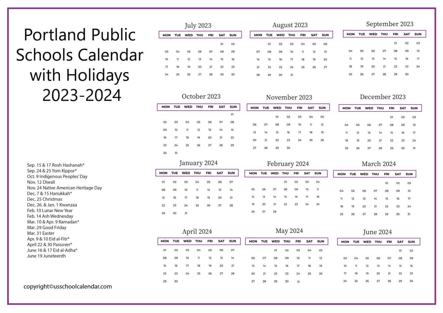 Portland Public Schools Calendar With Holidays 2023 2024