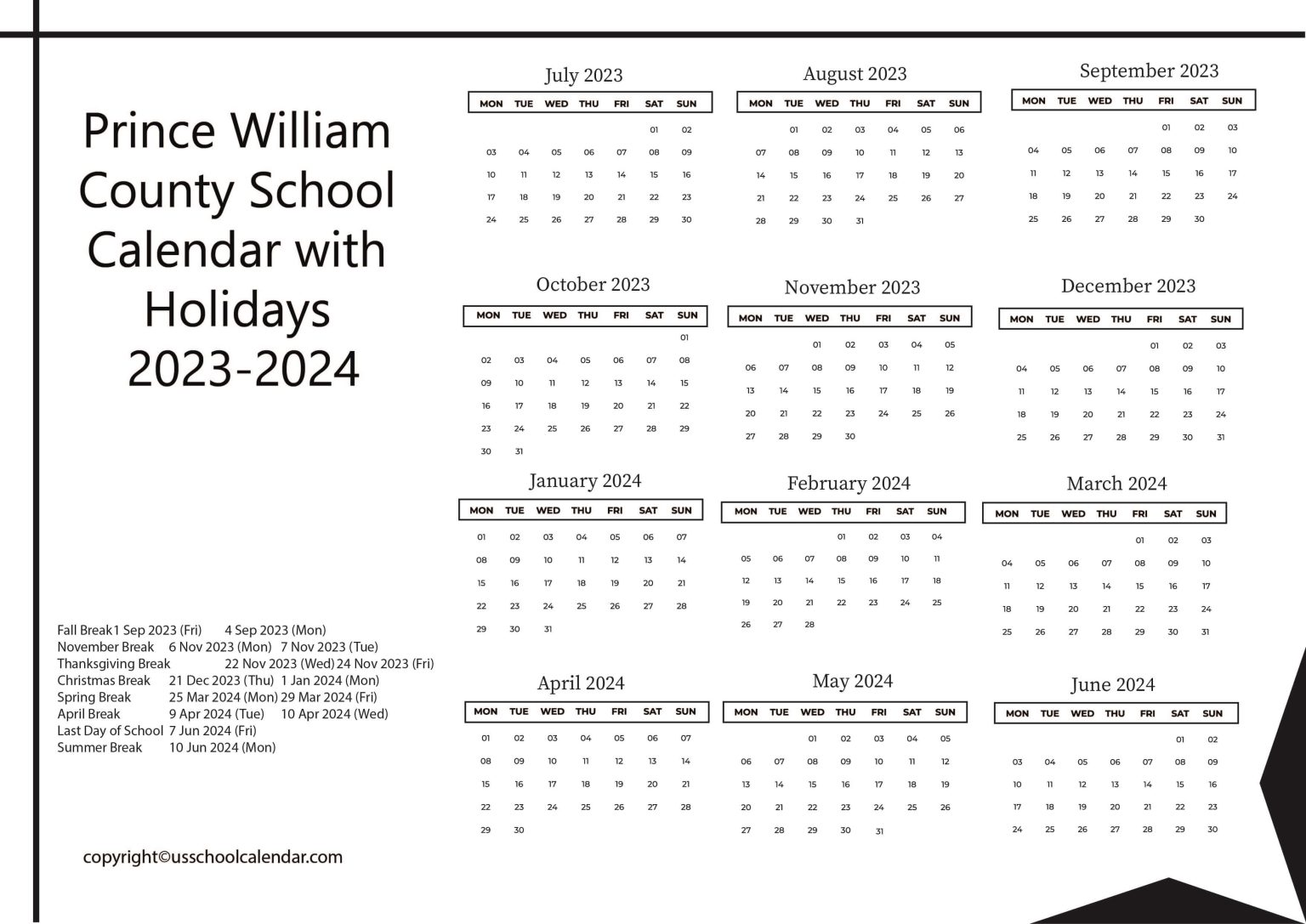 Prince William County School Calendar US School Calendar